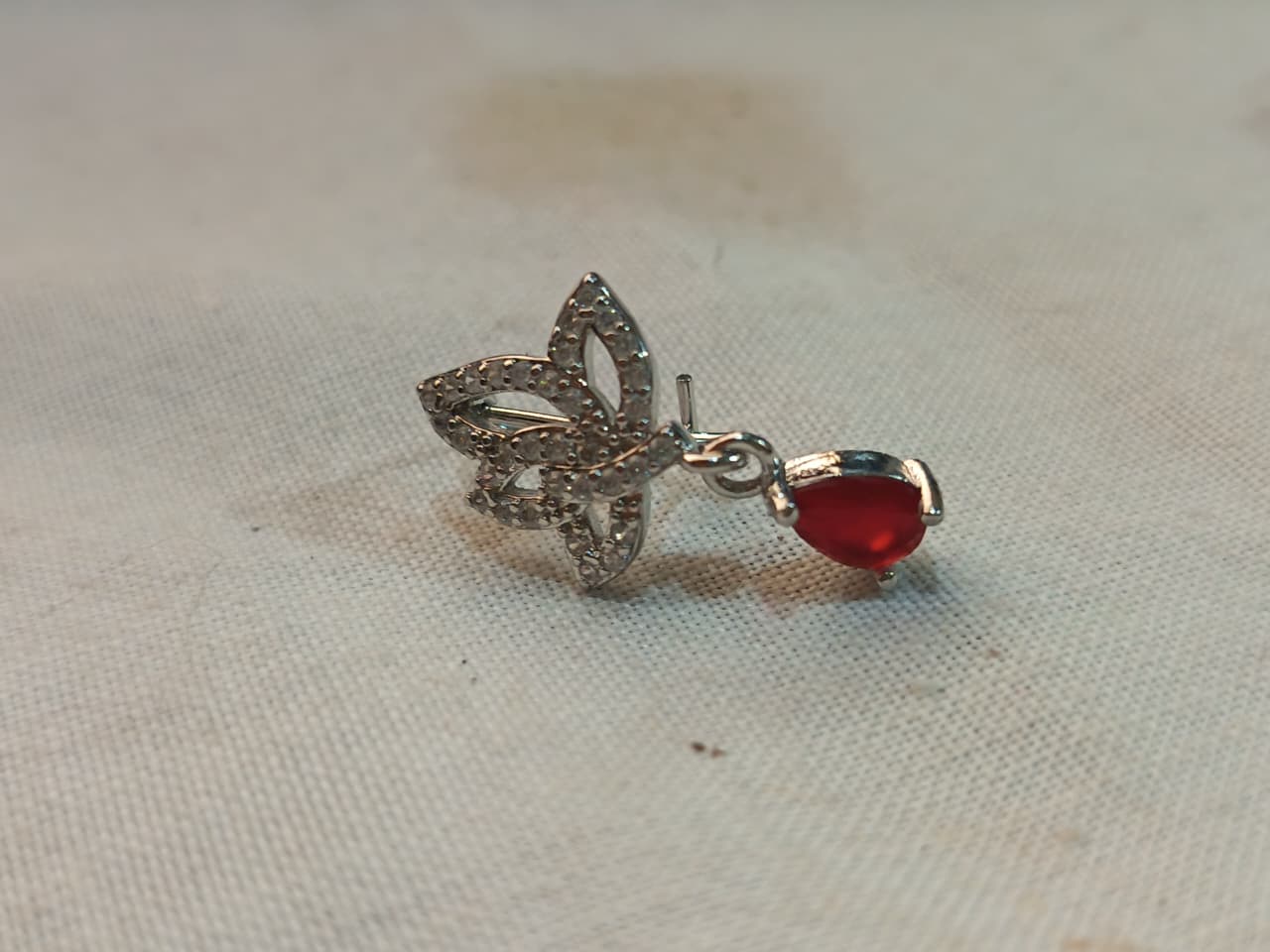 Silver-Plated Floral Ring with Blue Teardrop Gemstone