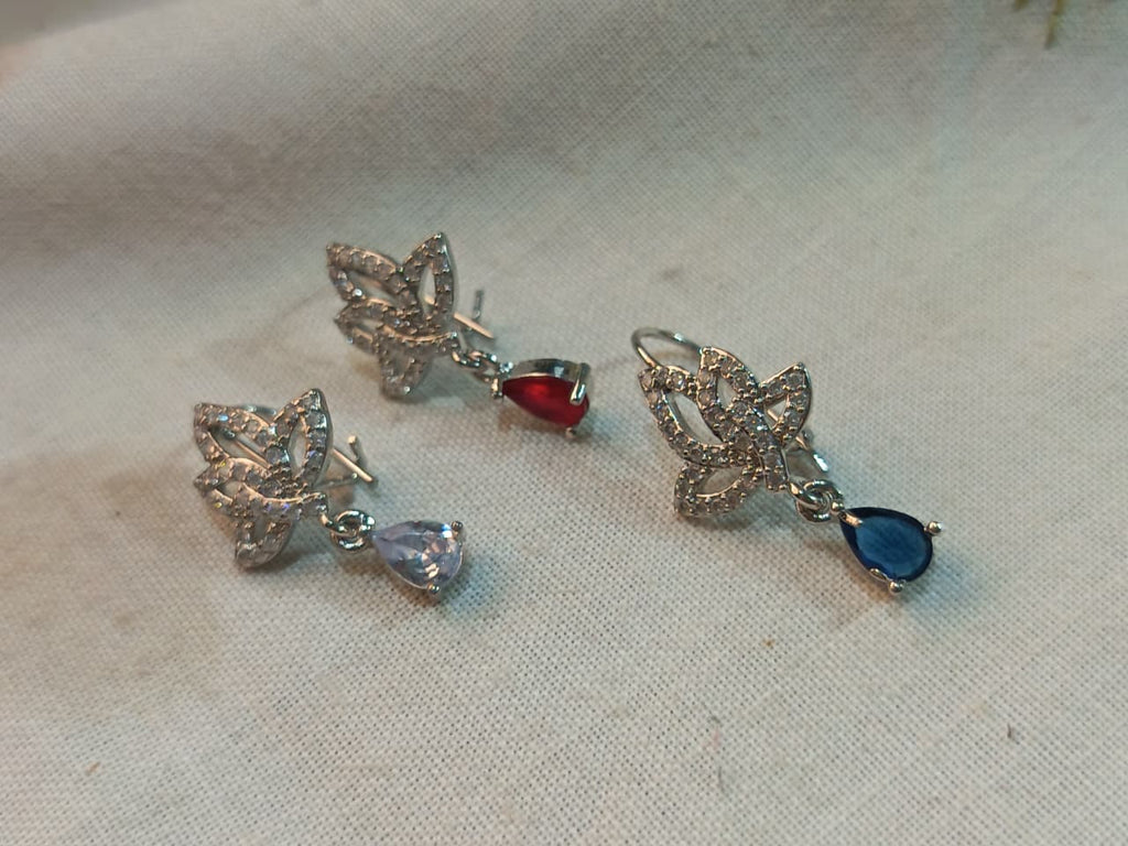 Silver-Plated Floral Ring with Blue Teardrop Gemstone