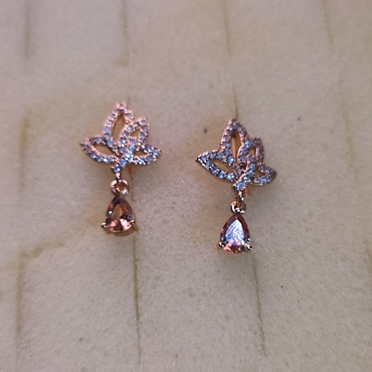 Rose Gold Plated Floral Drop Earrings with Teardrop CZ Stone