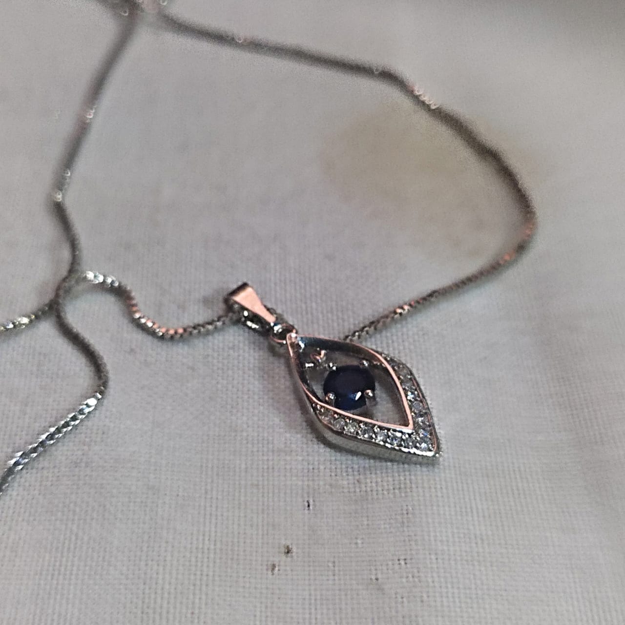 Elegant Silver-Plated Pendant Necklace with Marquise Red Stone & CZ Accents