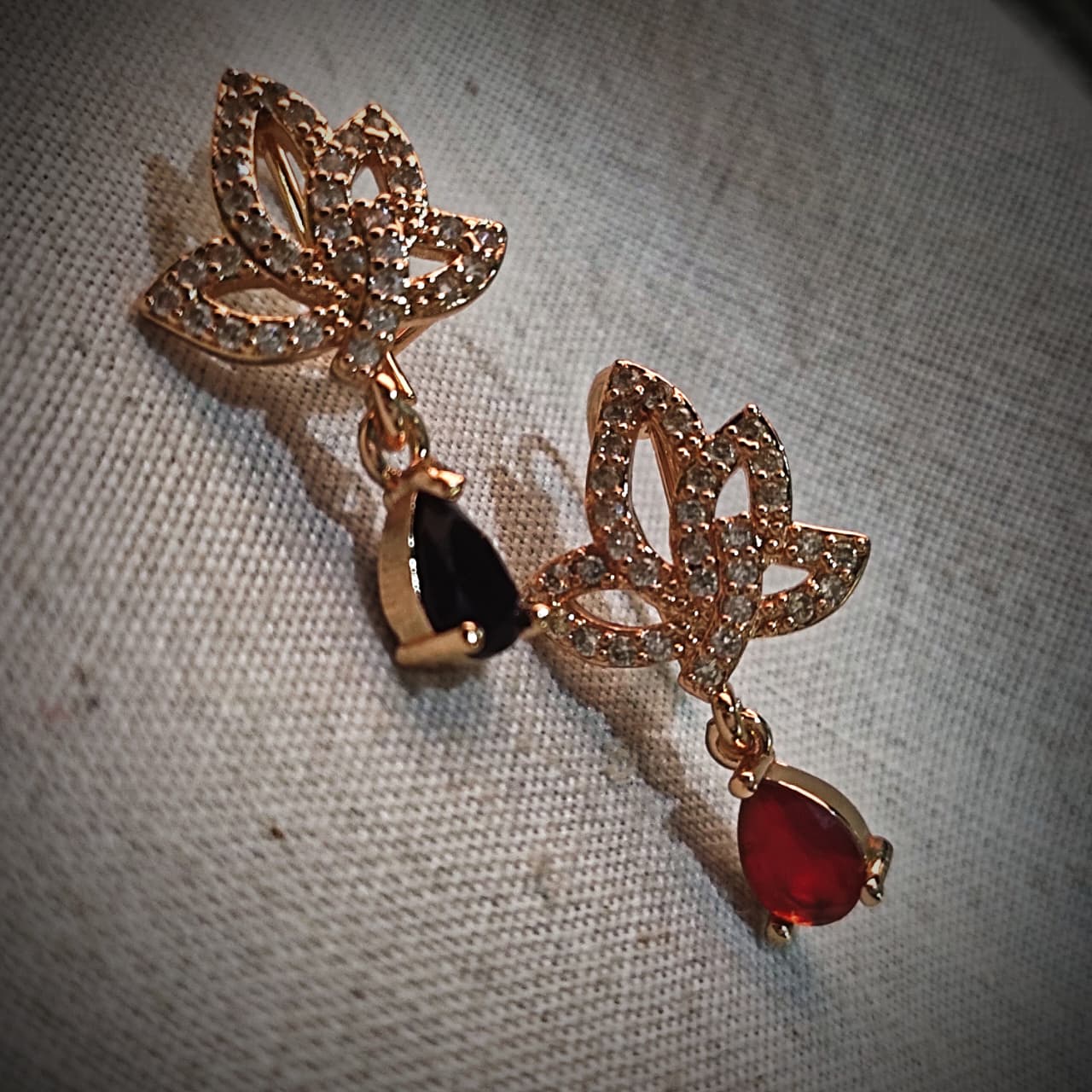 Rose Gold Plated Floral Drop Earrings with Teardrop CZ Stone