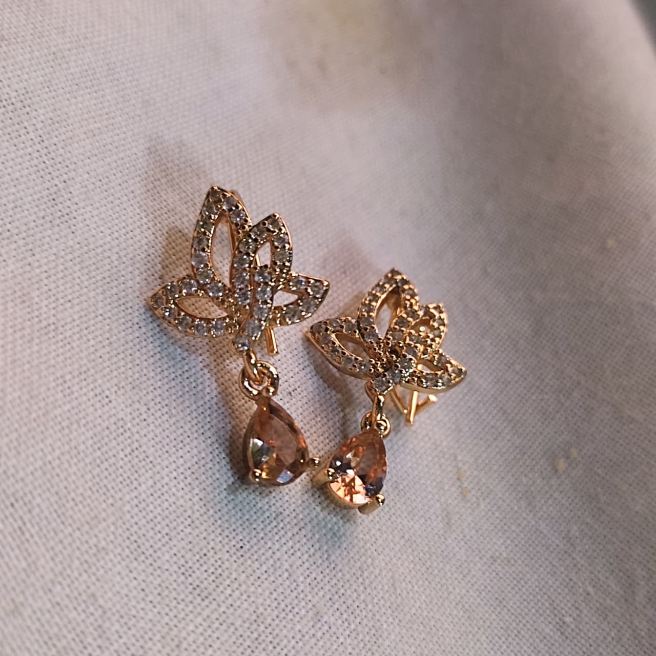 Rose Gold Plated Floral Drop Earrings with Teardrop CZ Stone
