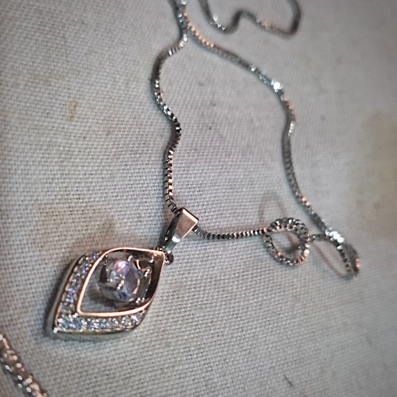 Elegant Silver-Plated Pendant Necklace with Marquise Red Stone & CZ Accents