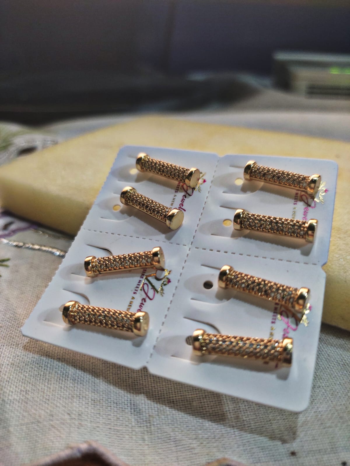 Gold-Plated Textured Cylinder Stud Earrings