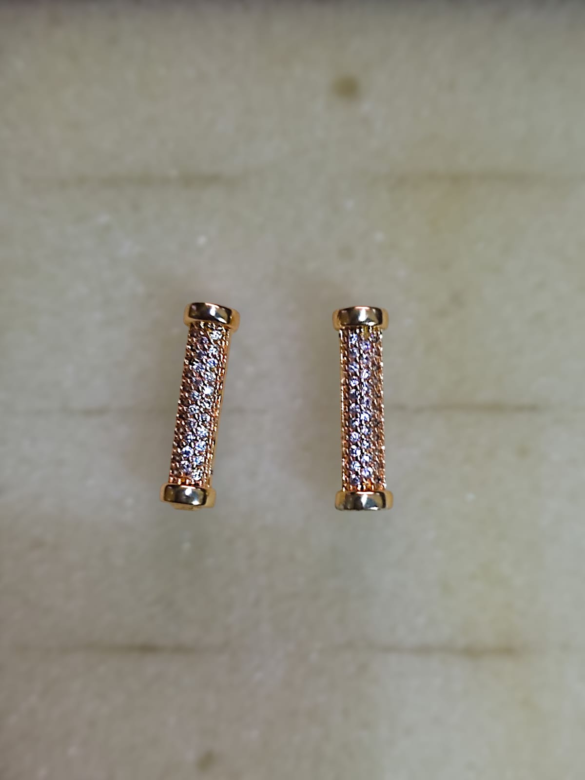 Gold-Plated Textured Cylinder Stud Earrings