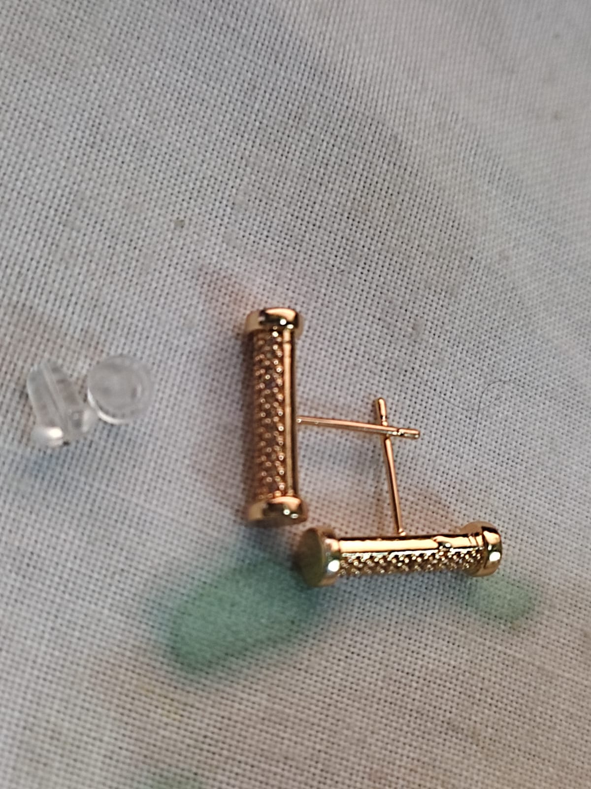 Gold-Plated Textured Cylinder Stud Earrings