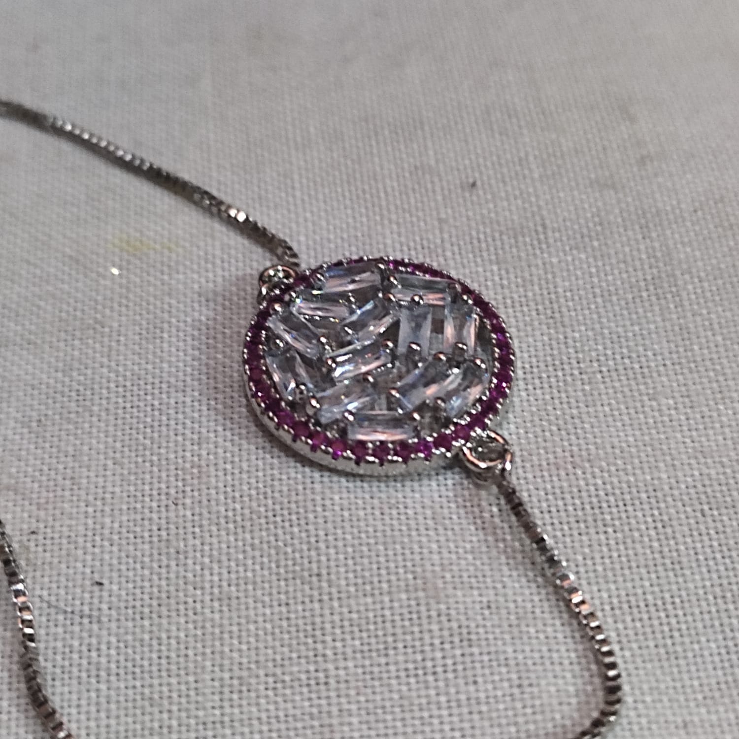 Elegant Pink & Silver Adjustable Bracelet with Crystal Accents